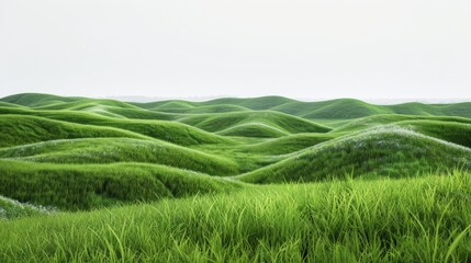 Bright green grassy field, isolated on a pristine white background. Ideal for spring and summer themes