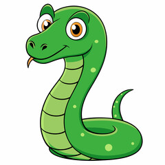 Naklejka premium Cute Green Cartoon Snake with Tongue Out