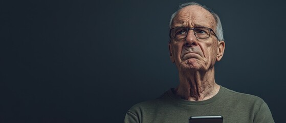 Elderly Man Frowning While Reading Something