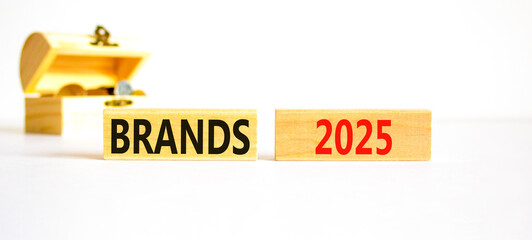 Planning brands 2025 new year symbol. Concept words Brands 2025 on beautiful wooden blocks....