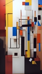 Vibrant abstract composition with geometric shapes and bold colors in modern art style. Generative AI