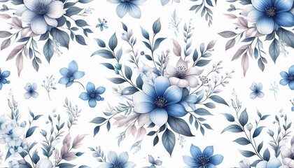 Delicate blue blooms - floral Illustration