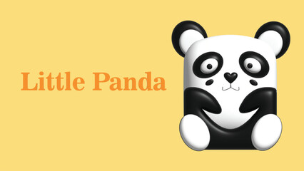 3d illustration kawaii little panda yellow background © Ros