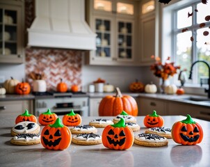 Halloween Themed Sugar Cookies Decorated with Frosting