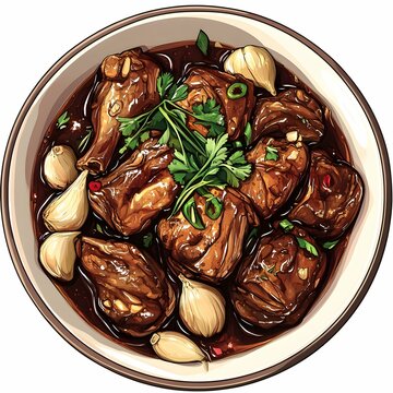 braised chicken garlic bowl top view clip art preview