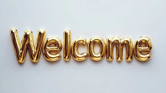 Golden Welcome word on white background. Greeting text for events, websites, weddings and hospitality business
