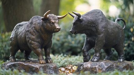 The stock market goes up and down, affecting the US economy. It can cause recessions when prices fall sharply. The stock market is often represented by a bull (going up) or a bear (going down).