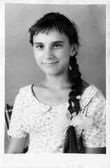 Vintage portrait of a cute thirteen year old girl. USSR, Ukraine, Chasov Yar, Donbass, 1961