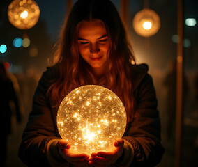 Naklejka premium una persona sostiene un gran artefacto pirotécnico iluminado de fondo que es parte de las celebraciones del año