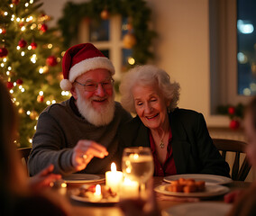 elderly pair enthusiastically marking christmas new year holiday season together joyful festive atmosphere