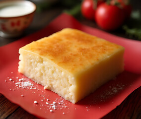 new year celebration traditional sweet rice cake called cake displayed red paper