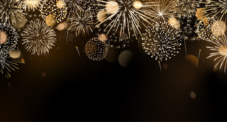 Fireworks background, New Year gold vector border