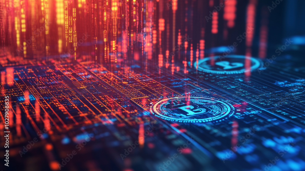 Poster this image shows a 3d coin background with a graph representing financial growth. the graph likely s