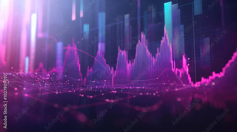 Poster this image shows a futuristic financial chart. it uses lines and candlesticks to show how prices are