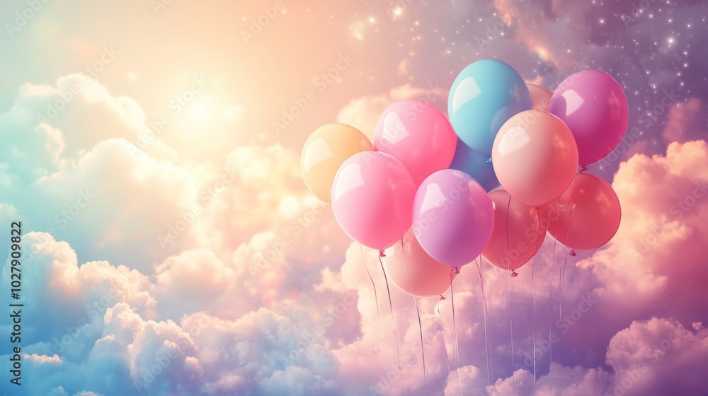 Sticker Colorful Balloons in Dreamy Sky