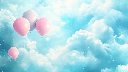 Balloons Floating in a Cloudy Sky