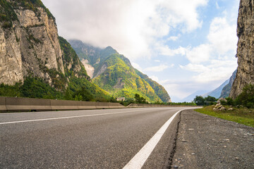 Asphalt road, route, through mountains nature, travel concept