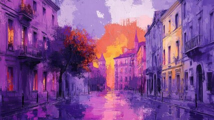 Fototapeta premium Vibrant Urban Street at Dusk