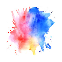 Colorful abstract watercolor splashes in vibrant hues against a white canvas