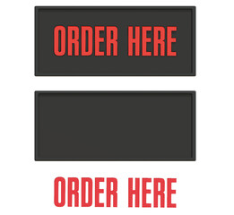 Order here sign 3D render on white background.