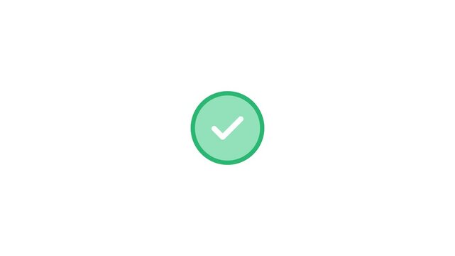 White check mark and green circle symbol animation on white background