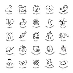 A set of icons for cat. The components of a dog's health. The outline icons are well scalable and editable. Contrasting elements are good for different backgrounds. EPS10.	