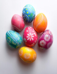 Fototapeta premium colourful painted decorated easter eggs, isolated on a white background