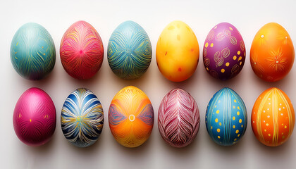 Obraz premium colourful painted decorated easter eggs, isolated on a white background