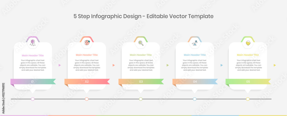 Wall mural 5 step Infographics Design Template, Chart diagram, Graph, Pie chart, workflow layout, vertical rectangle diagram, report, Editable presentation design elements, Process diagram in white background