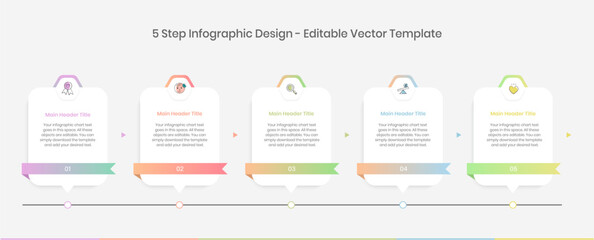5 step Infographics Design Template, Chart diagram, Graph, Pie chart, workflow layout, vertical rectangle diagram, report, Editable presentation design elements, Process diagram in white background