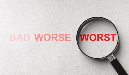 Concept of comparing quality and evaluation levels of business, customer service, or product. Worst...