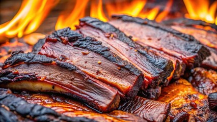 Charred and Smoked Beef Brisket Bark Close Up Slow Cooking Food Background