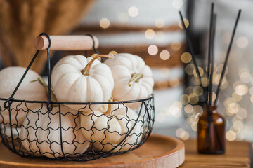 Aroma diffuser. Autumn scented perfumes for the home in a glass bottle with sticks as an air...