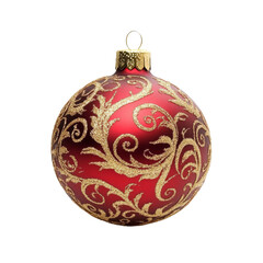 Red Christmas ball ornament with intricate gold patterns, perfect for festive decor and holiday celebrations.