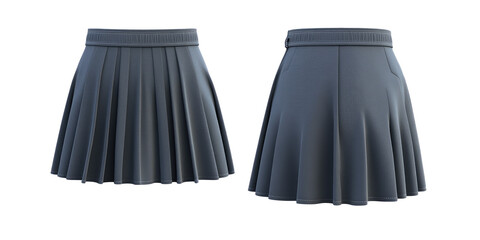 Grey 3d female skirt front and back view. Blank mockup for branding uniform on transparent cutout background, PNG file. Mockup clipart template