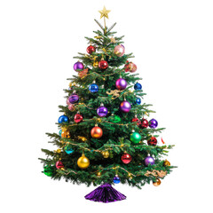 Decorated Christmas tree adorned with red and gold ornaments, topped with a star, perfect for festive celebrations.