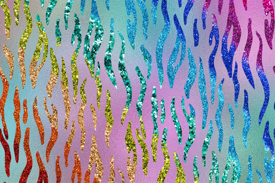 Fototapeta Rainbow Glam Glitter Animal Skin Texture Background, Animal Skin Pattern.