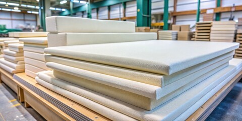 Foam rubber molded pieces of upholstered furniture production close up details of foam fabrication