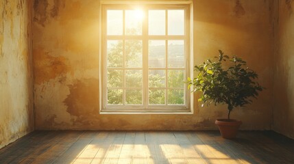 Warm Sunlit Room with Potted Plant