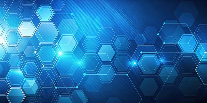 Blue hexagons and lines abstract background with science concept for design projects