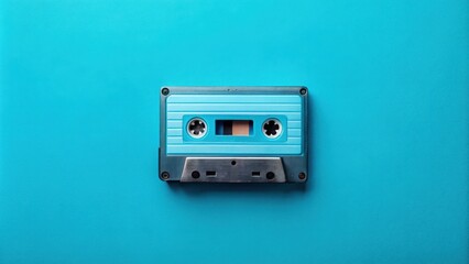Obraz premium Top View Retro Cassette Tape on Vibrant Blue Background for Nostalgic Music Lovers