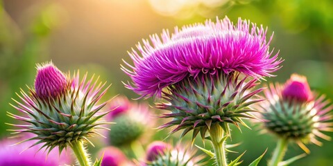 Whispering Milk Thistle Blooms Close-Up Shot of Glossy Petals with Natural Elegance