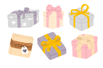 Vector illustration set of doodle Christmas gifts for digital stamp,greeting card,sticker,icon,design