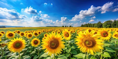 Obraz premium Vibrant field of sunflowers under a clear blue sky in a stunning summer landscape