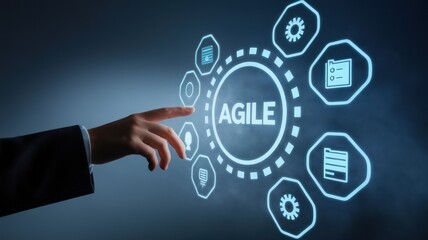 Fototapeta premium Finger touching digital agile interface, futuristic technology concept.