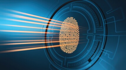Fingerprints with digital design on blue background, symbolizing security.