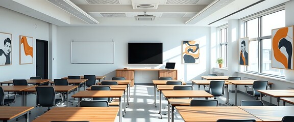 Spacious Modern Classroom with Artwork & Technology