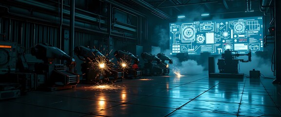 Whimsical Industrial Scene with Sparkler: Contrasting Productivity & Magic