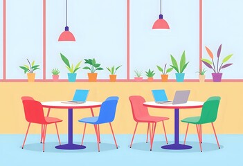 Cozy Remote Work Team Meeting in Vibrant Yellow Office