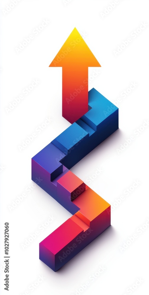 Aufkleber 3d arrow pointing upward with colorful cubes on a white background symbolizing growth and progress